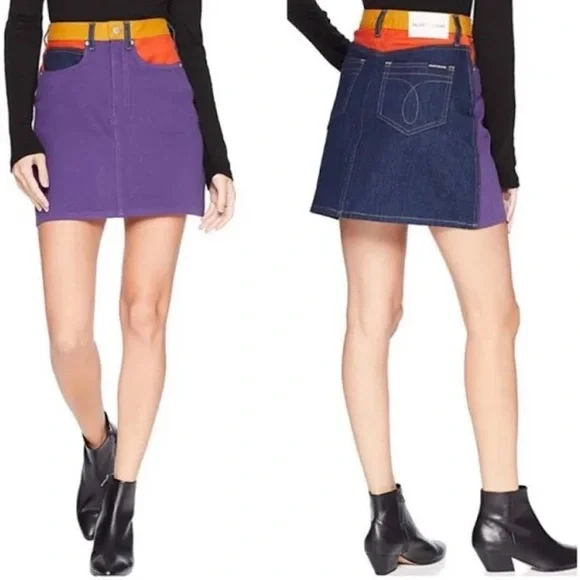 CALVIN KLEIN JEANS Color Block Denim Skirt - Picture 1 of 5